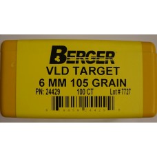 Berger Target Bullets 243 Caliber, 6mm (243 Diameter) 105 Grain VLD Hollow Point Boat Tail