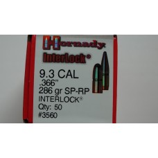 Hornady InterLock Bullets 9.3mm (366 Diameter) 286 Grain Spire Point Box of 50