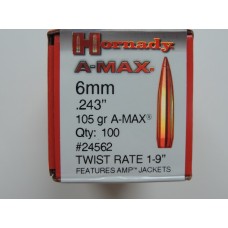 Hornady A-Max Bullets 243 Caliber, 6mm (243 Diameter) 105 Grain Boat Tail Box of 100