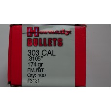 Hornady Bullets 303 Caliber and 7.7mm Japanese (.3105 Diameter) 174 Grain Full Metal Jacket Boat Tail Box of 100