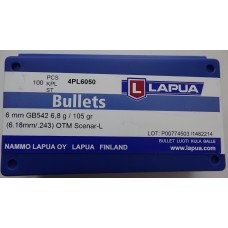 Lapua Scenar-L Bullets 243 Caliber, 6mm (243 Diameter) 105 Grain Hollow Point Boat Tail Box of 100