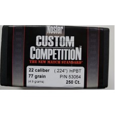 Nosler Custom Competition Bullets 22 Caliber (224 Diameter) 77 Grain Hollow Point Boat Tail